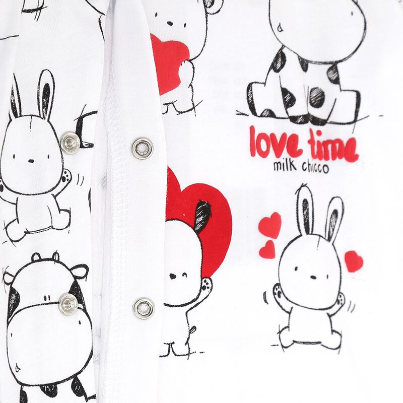 Infant White Printed Front Opening Babysuit image number 4